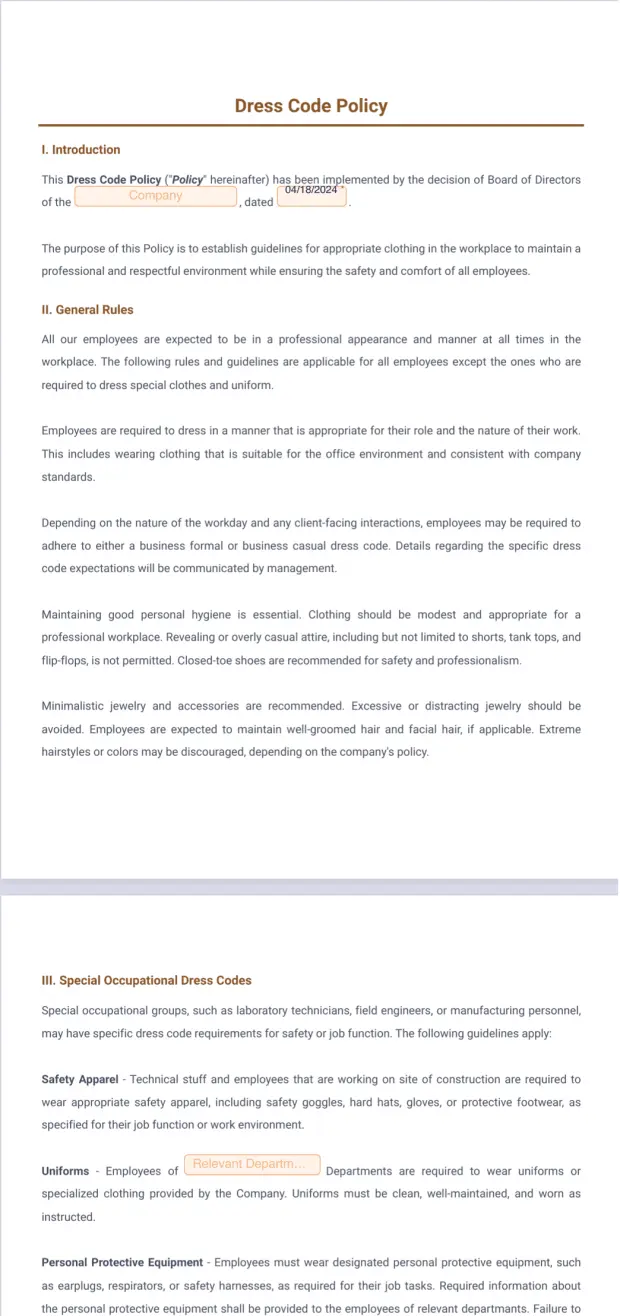 Dress Code Policy Template