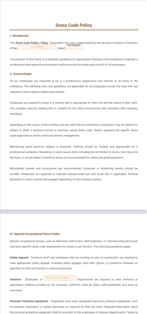 Dress Code Policy Template - PDF Templates | Jotform Dress Code Policy Template - PDF Templates | Jotform