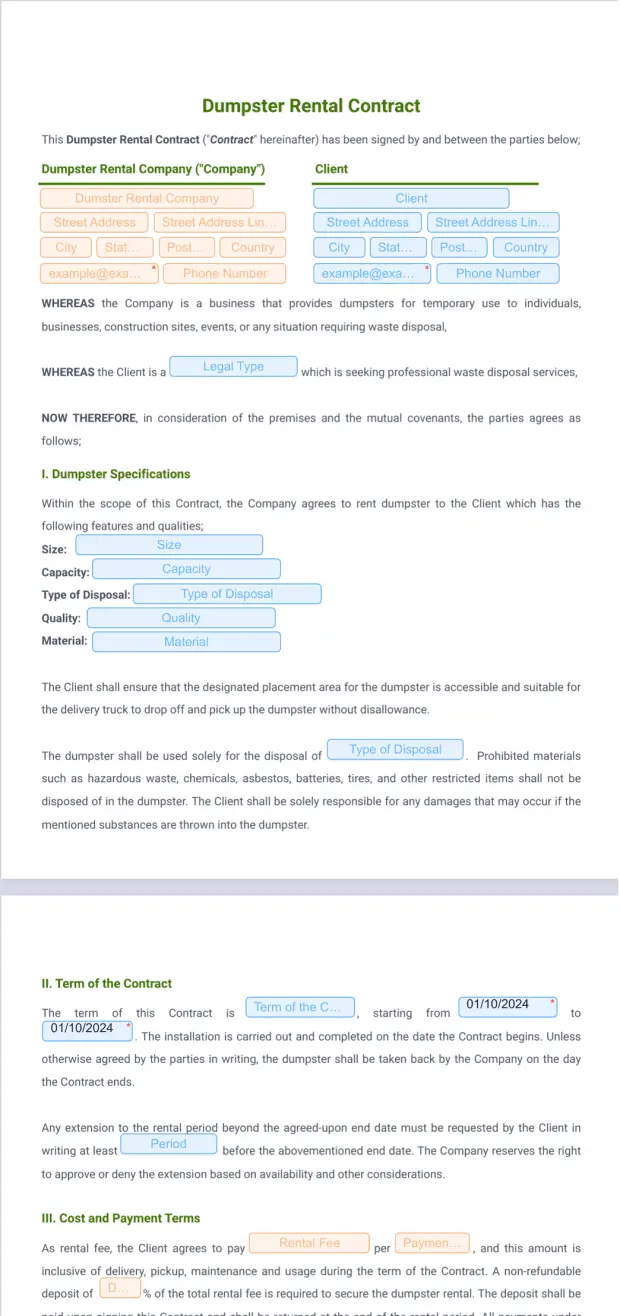 Dumpster Rental Contract
