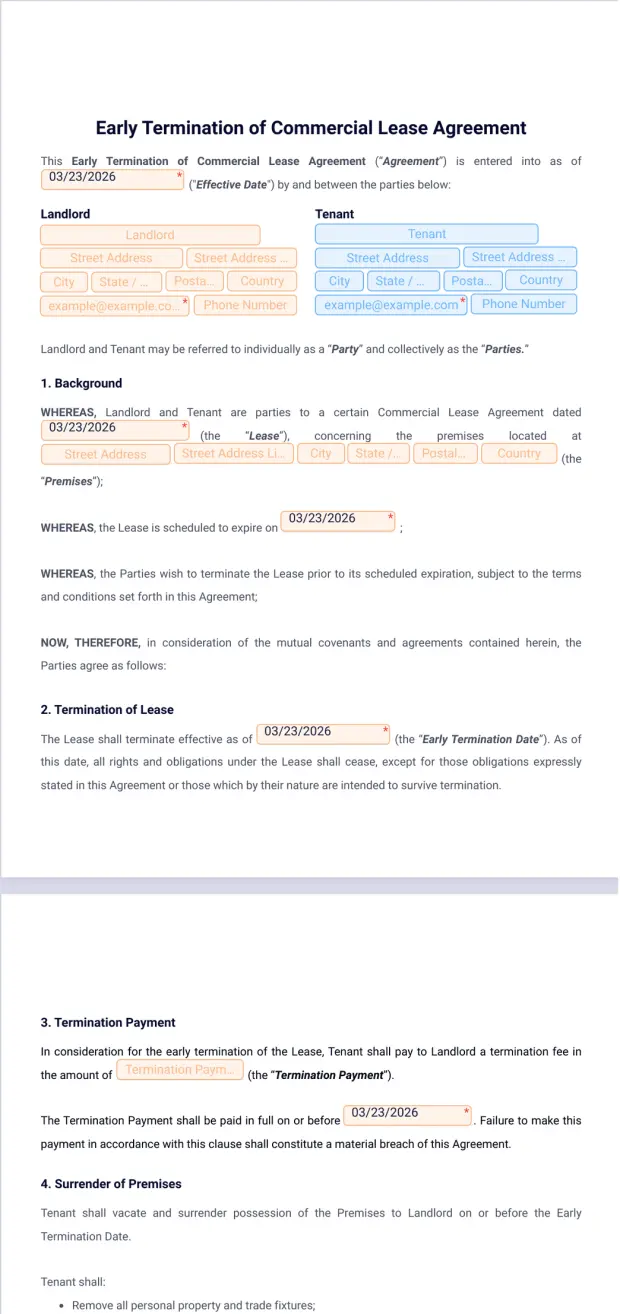Early Termination of Commercial Lease Agreement Template