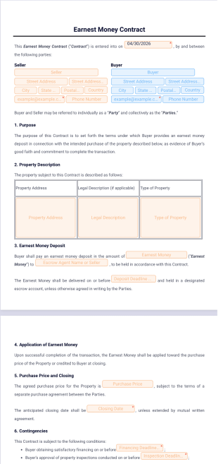 Earnest Money Contract Template - PDF Templates