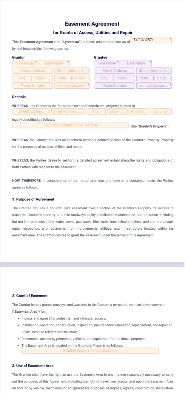 Easement Agreement Template