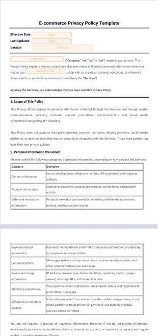 Ecommerce Privacy Policy Template - PDF Templates