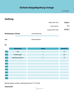 Einfache Bargeldquittung Vorlage - PDF Templates