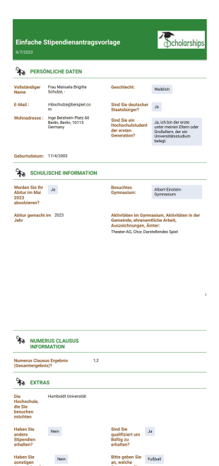 Einfache Stipendienantragsvorlage - PDF Templates