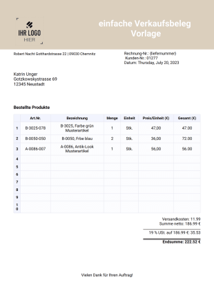 Einfache Verkaufsbeleg Vorlage - PDF Templates