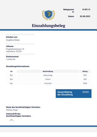 Einzahlungsbeleg PDF-Vorlage