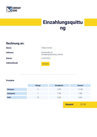 Einzahlungsquittung Vorlage - PDF-Vorlagen