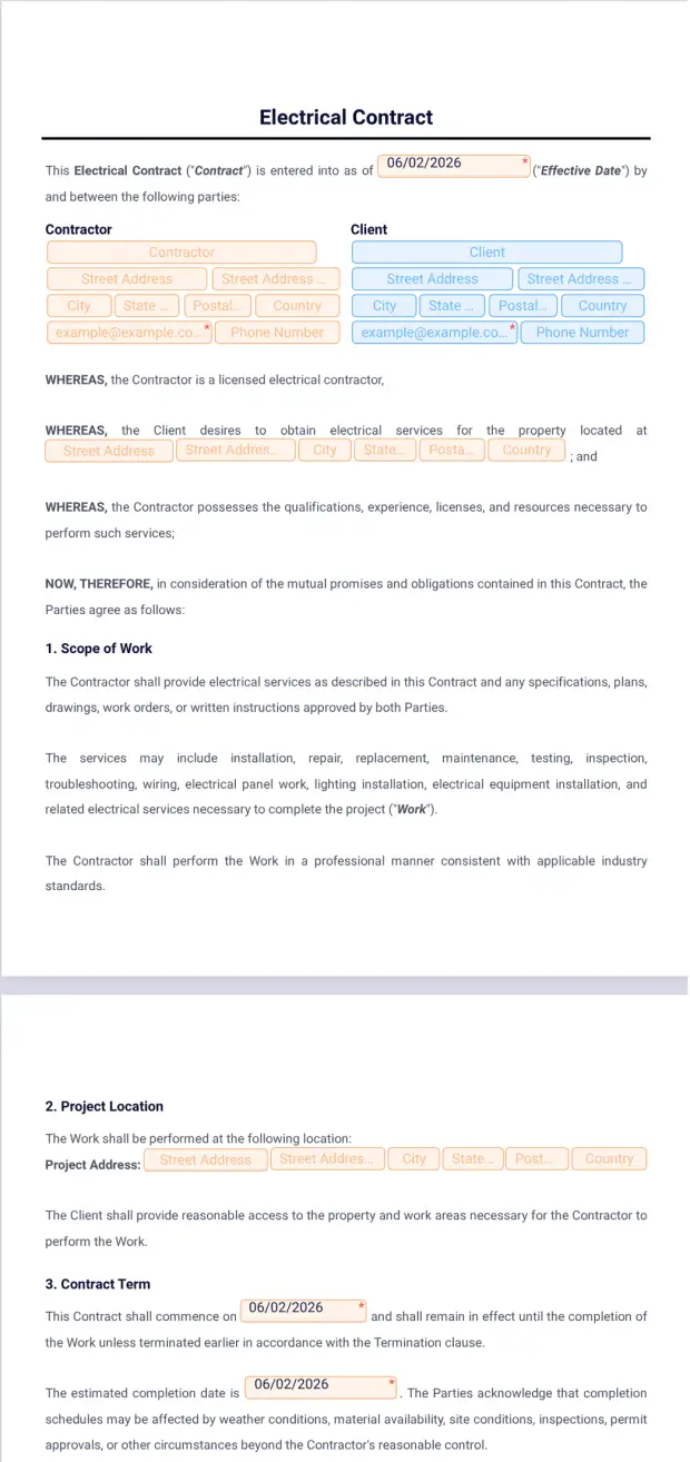 Electrical Contract Template