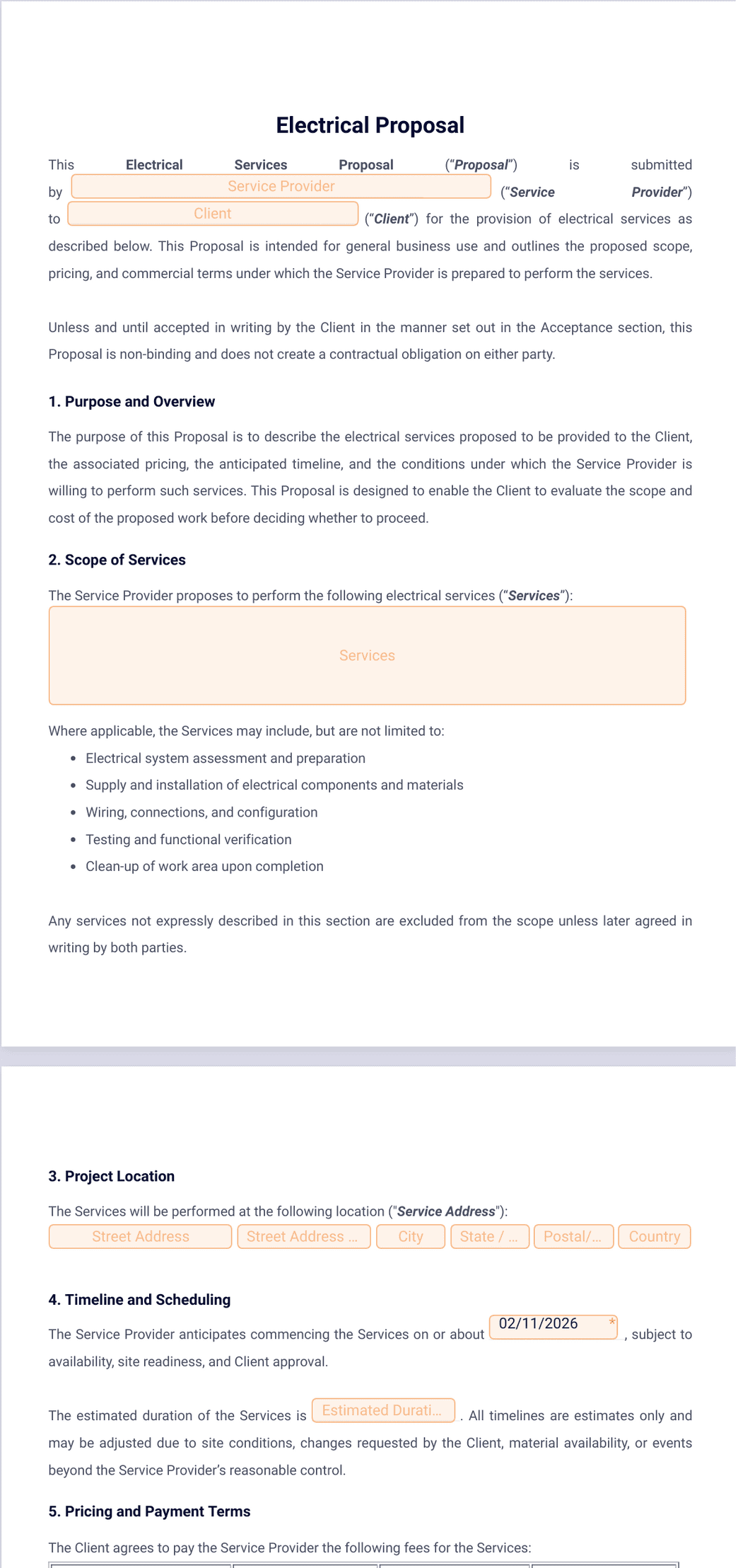 Electrical Proposal Template - PDF Templates | Jotform