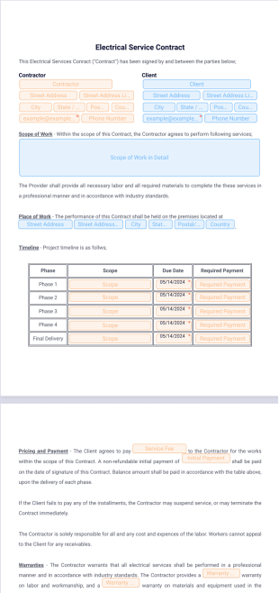 Electrical Service Contract PDF Template
