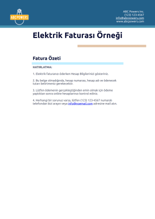 Elektrik Faturası Örneği PDF Şablonu