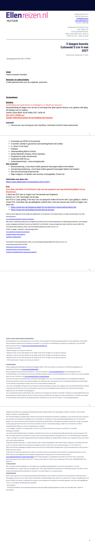 Ellen reizen factuur PDF Sjabloon