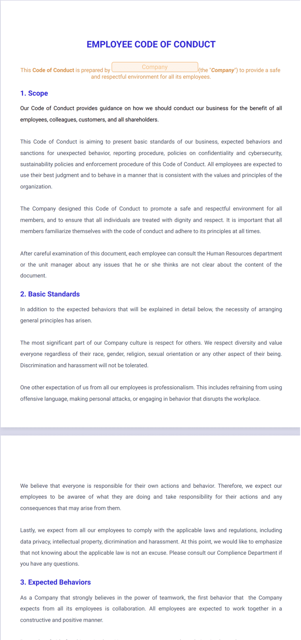 Employee Code of Conduct Template - PDF Templates | Jotform