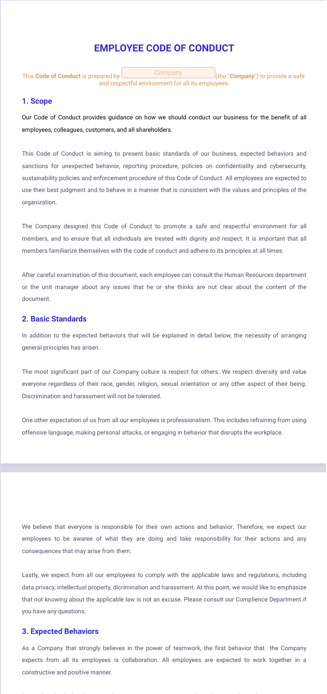 Employee Code of Conduct Template - PDF Templates | Jotform