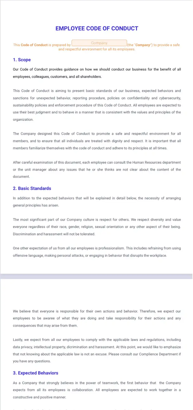 Employee Code of Conduct Template - PDF Templates | Jotform