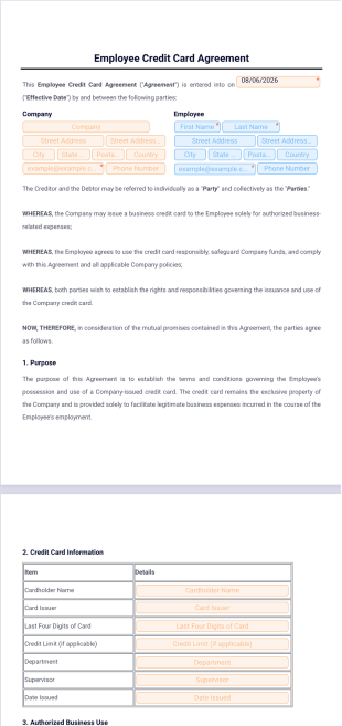 Employee Credit Card Agreement Template - PDF Templates