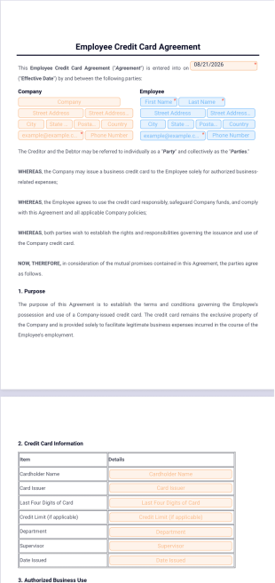 Employee Credit Card Agreement Template - PDF Templates