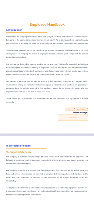 Employee Handbook Template - Sign Templates