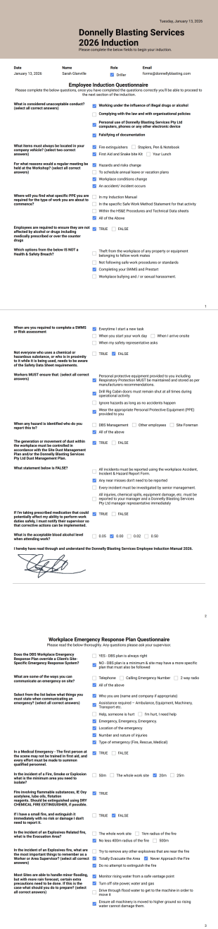 Employee Induction Results - PDF Templates