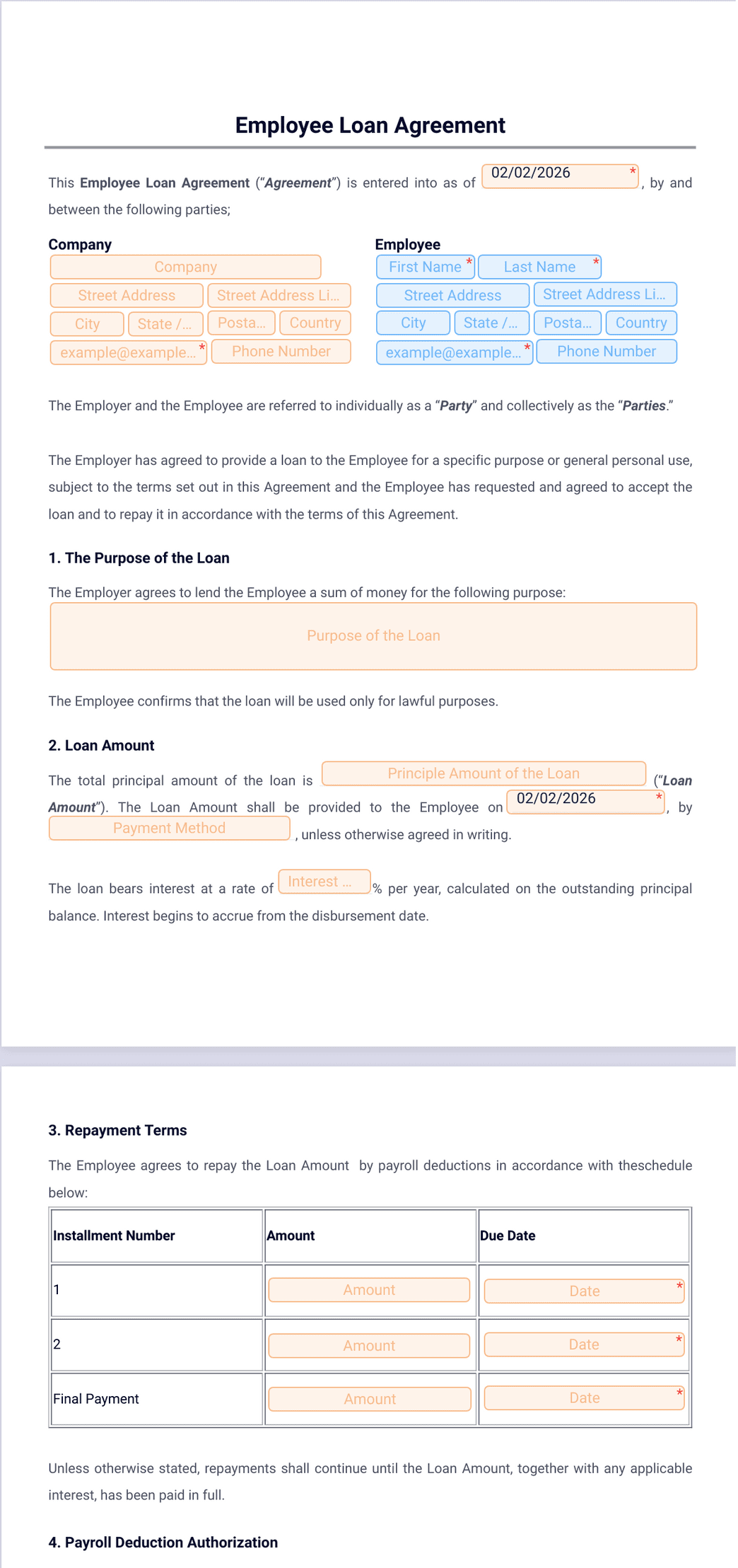 Employee Loan Agreement Template PDF Templates Jotform