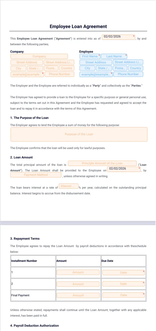 Employee Loan Agreement Template