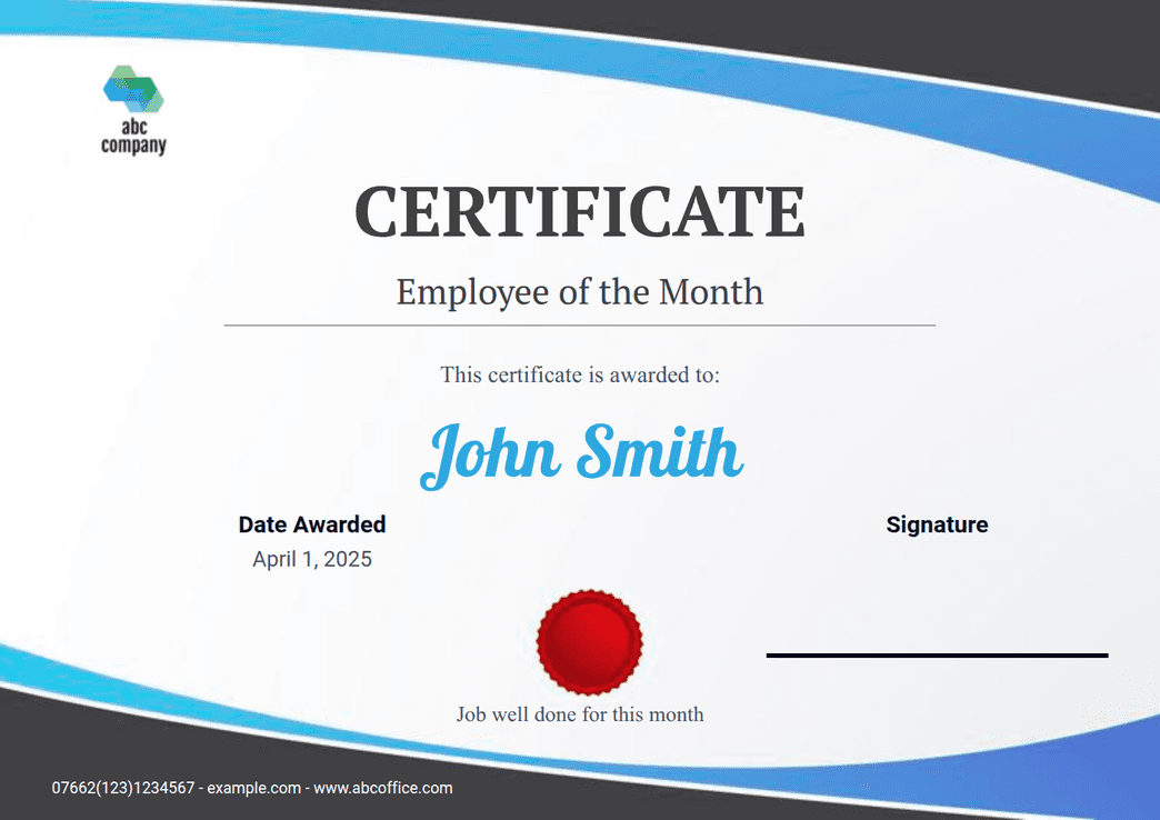 Employee of the Month Certificate Template - PDF Templates | Jotform
