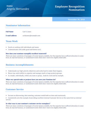 Employee Recognition Award Nomination Template - PDF Templates