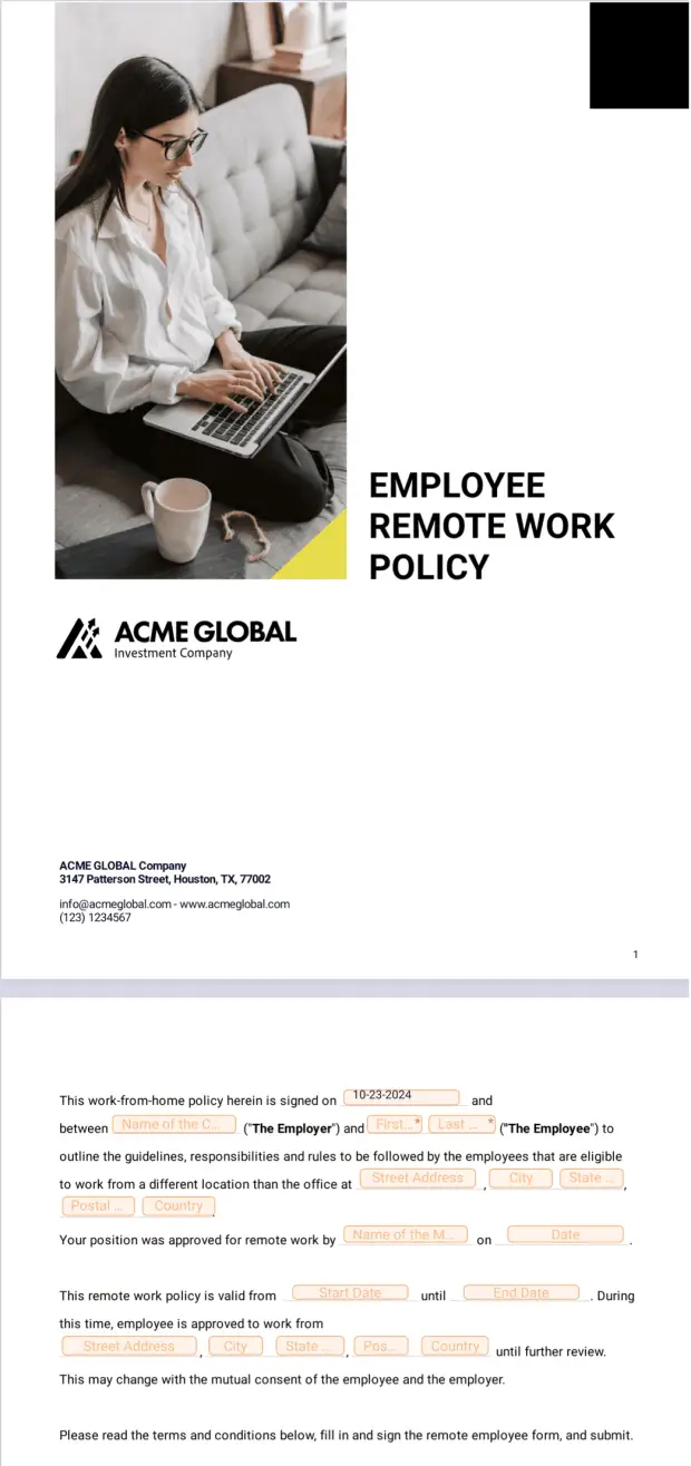 Employee Remote Work Policy Template - PDF Templates | Jotform