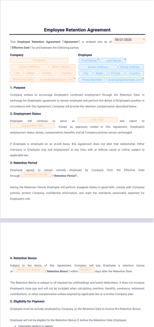 Employee Retention Agreement Template - PDF Templates