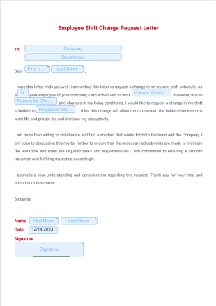 Employee Shift Change Request Letter PDF Template