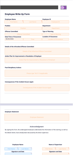 Employee Write Up Form PDF Template
