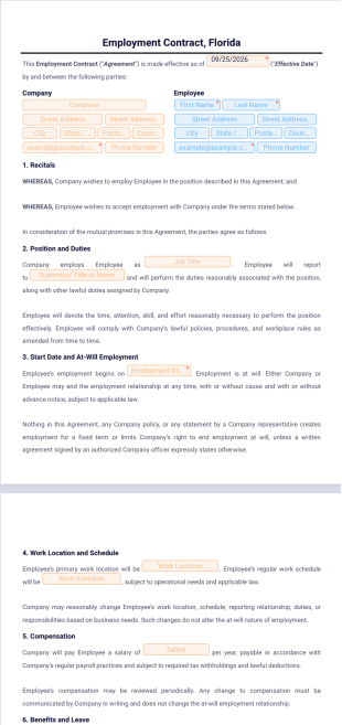 Employment Contract Template Florida - PDF Templates