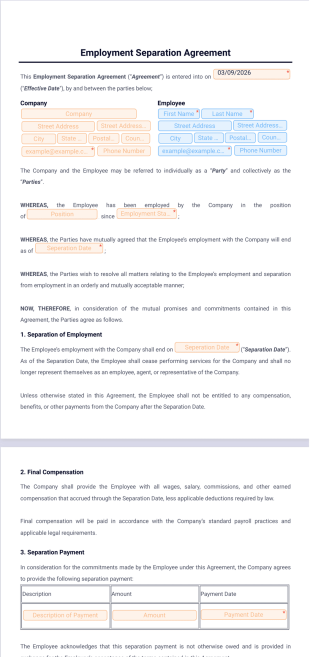 Employment Separation Agreement Template - PDF Templates