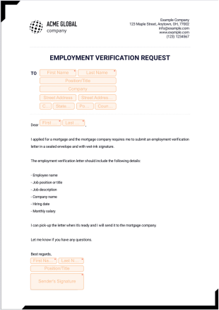 Employment Verification Request PDF Template