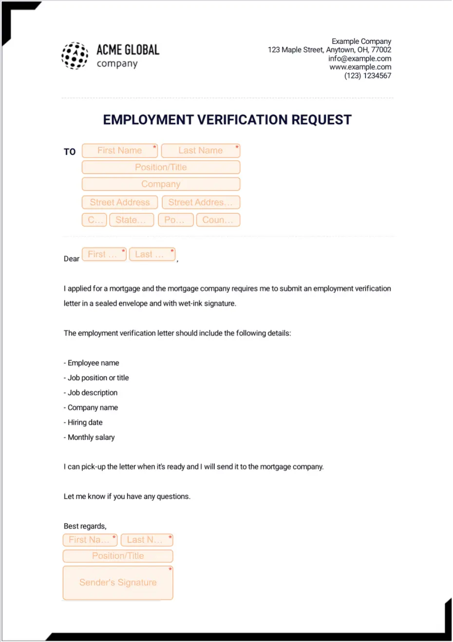 Employment Verification Request