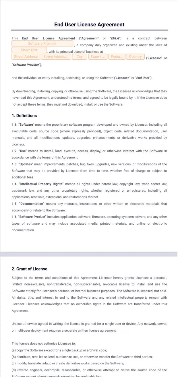 End User License Agreement Template