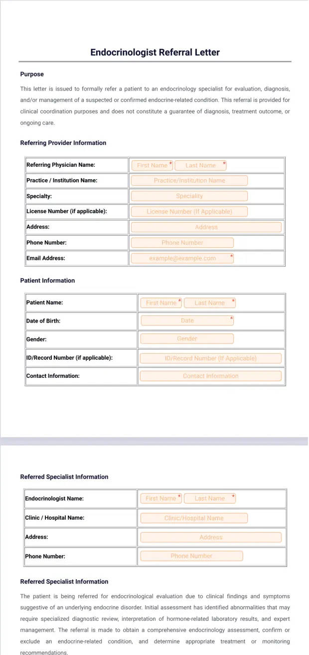 Endocrinologist Referral Letter Template