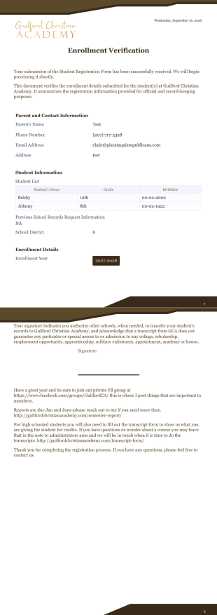 Enrollment Verification PDF Template
