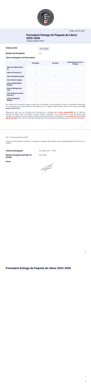 Entrega de libros - PDF Templates