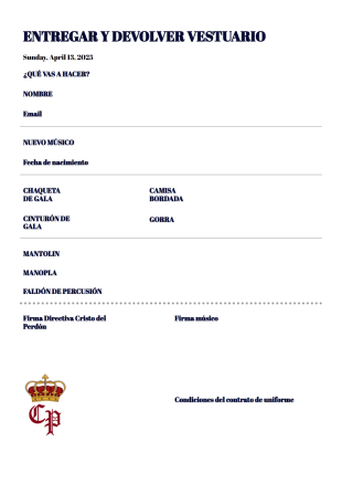 Entrega Y Devolucion De Vestuario - PDF Templates