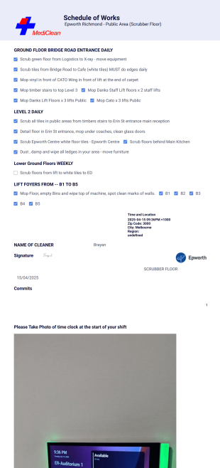 Epworth Richmond - Public Area (Scrubber Floor) - PDF Templates