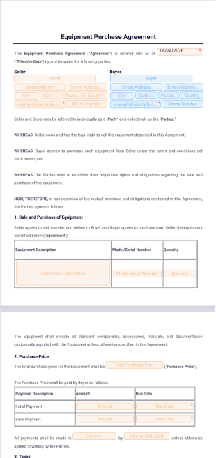 Equipment Purchase Agreement Template - PDF Templates