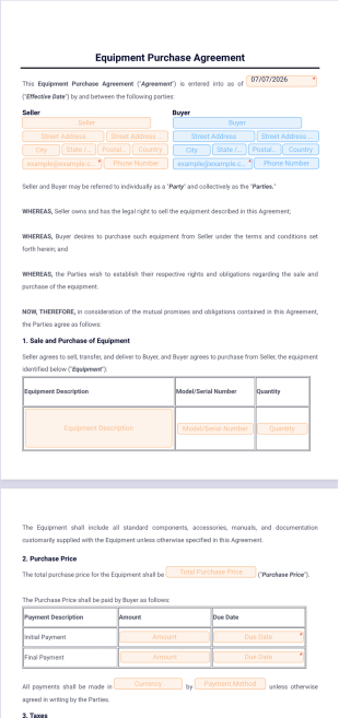 Equipment Purchase Agreement Template - PDF Templates