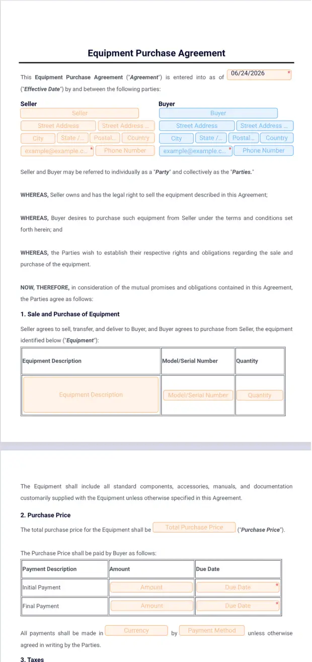 Equipment Purchase Agreement Template