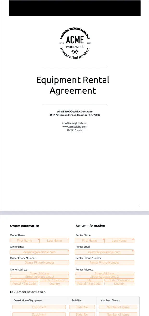 Equipment Rental Agreement Template