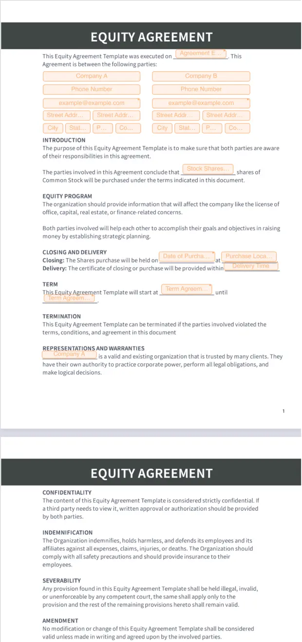 Equity Agreement Template