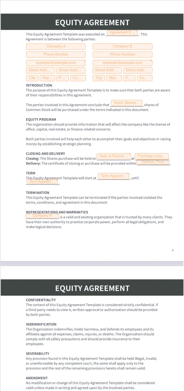 Equity Agreement Template PDF Templates Jotform