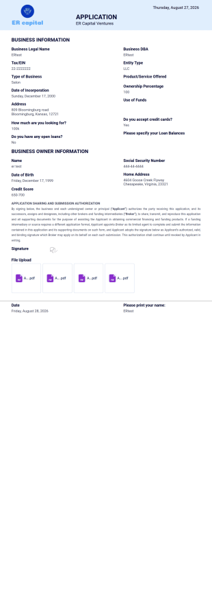 ER Capital – Standard Application PDF Template