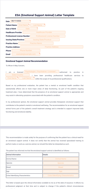 ESA Letter Template - PDF Templates